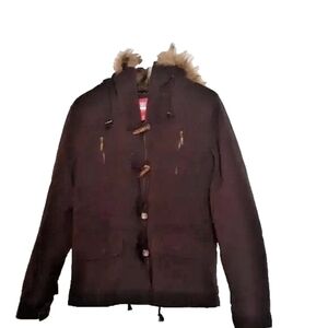 Faded Glory Dark Brown Jacket with Fur Trim